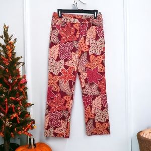 Talbots Vintage Stretch Red Orange Floral Straight Leg Pants Size 8
